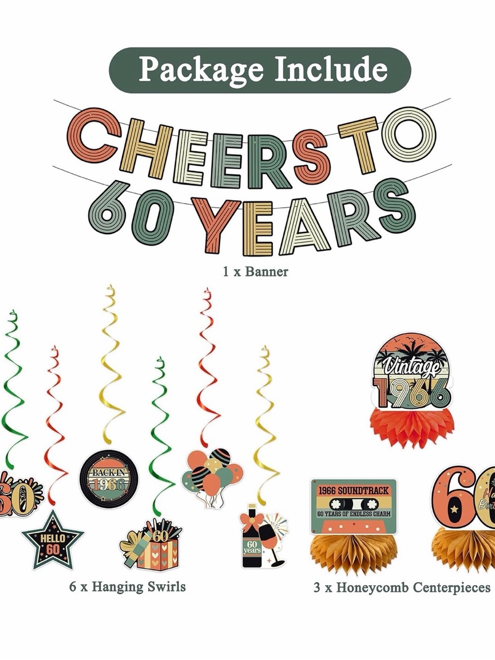 Vintage-Inspired Cheers to 60 Years Party Banner and Decorations